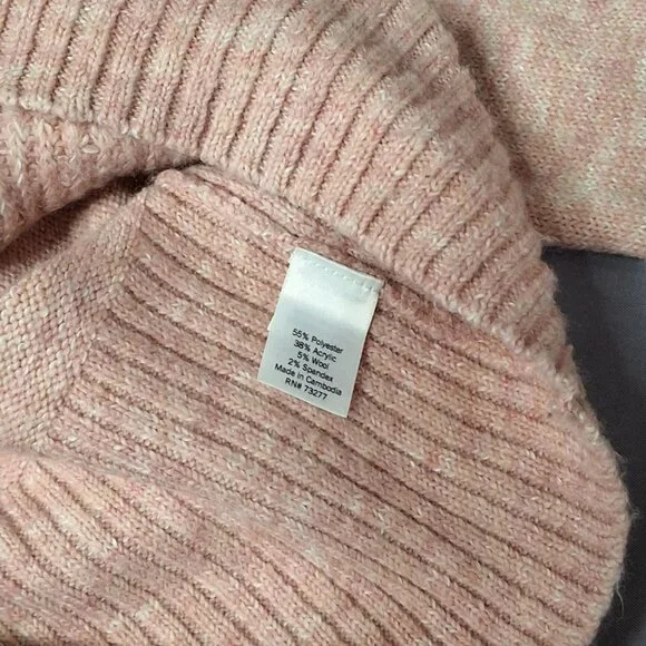 Blush Pink Pointelle Knit Mock Neck Oversized Sweater Soft Wool Blend Medium LC - Picture 9 of 10